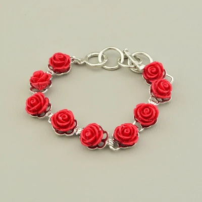 Браслет петля полімерна глина (18 см, метал, з петлею 10 мм, червоний, срібний)