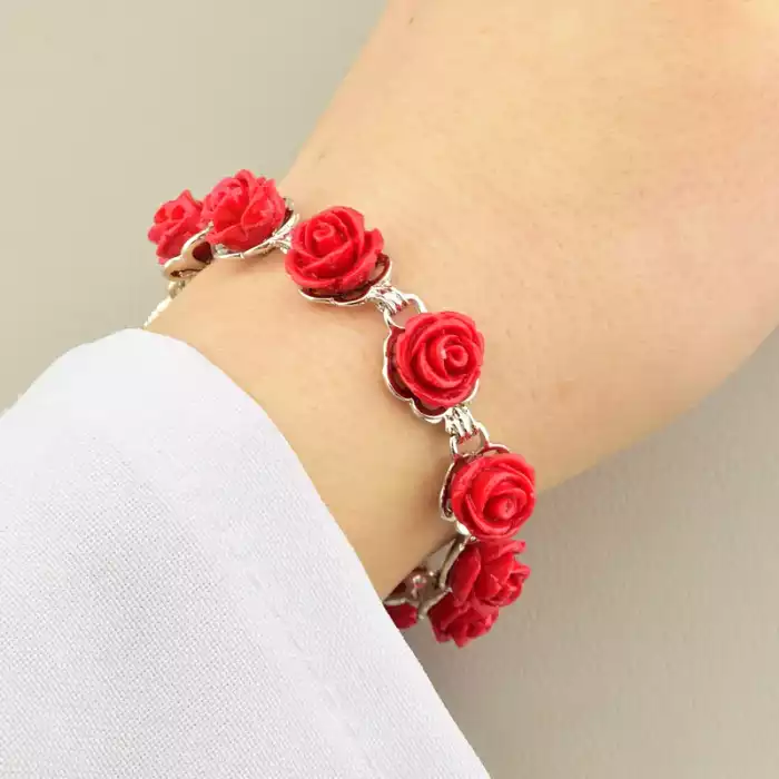 🏷️️ Браслет петля полімерна глина (18 см, метал, з петлею 10 мм, червоний, срібний) ss_105396