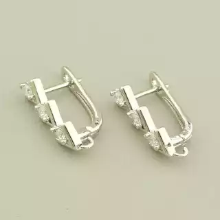 Швензи Пара Фіаніт 17х5мм. (родій) англійська застібка