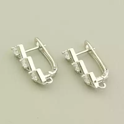 Швензи Пара Фіаніт 17х5мм. (родій) англійська застібка