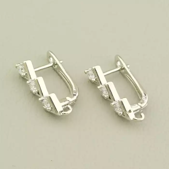 🏷️️ Швензи Пара Фіаніт 17х5мм. (родій) англійська застібка F-106001