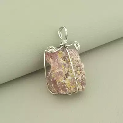 🏷️️ Кулон Полуничний кварц у дроті 40х20мм. F-101082