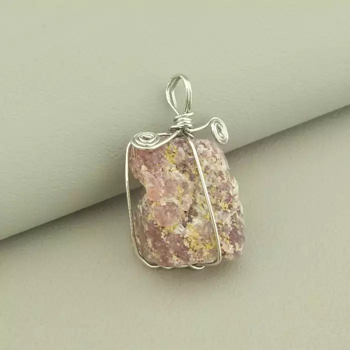 🏷️️ Кулон Полуничний кварц у дроті 40х20мм. ss_101082
