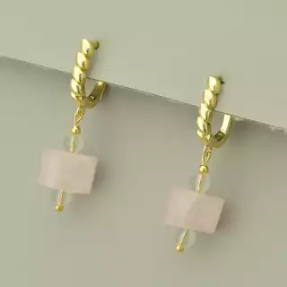 Сережки з англійським замком Рожевий кварц (позолота 18к лимонна)