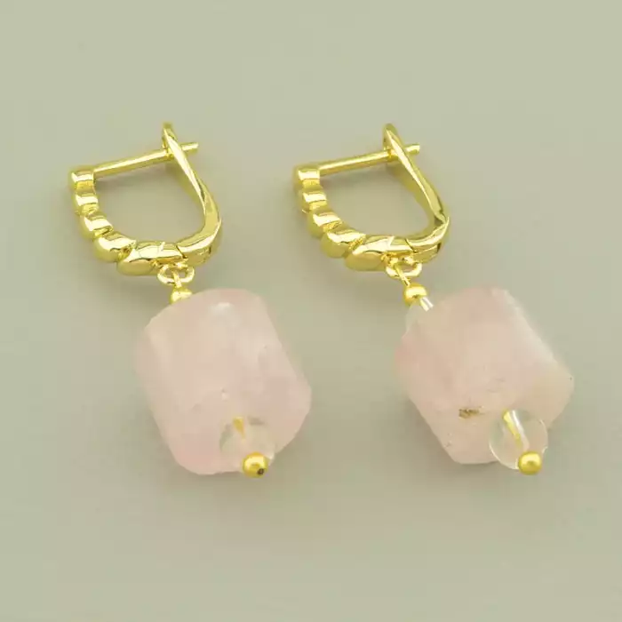 🏷️️ Сережки з англійським замком Рожевий кварц (позолота 18к лимонна) ss_101686