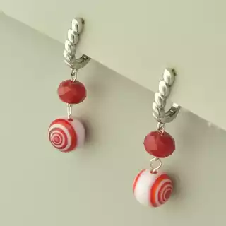 Сережки довгі з англійським замком Лемпворк (скло, родій)