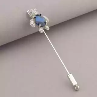 Брошка голка ведмедик Фіаніт (родій)