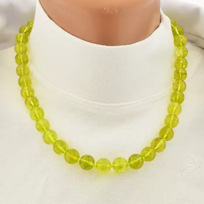 🏷️️ Намисто Кварц (46 см, карабін, зелений, жовтий, срібний, сталь, кулька) ss_105085