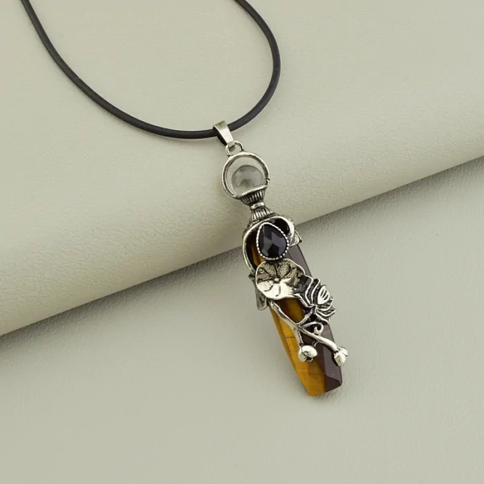 🏷️️ Підвіска тигрове око (49 см, метал, 70х17 мм, з карабіном, коричневий, срібний) ss_105294