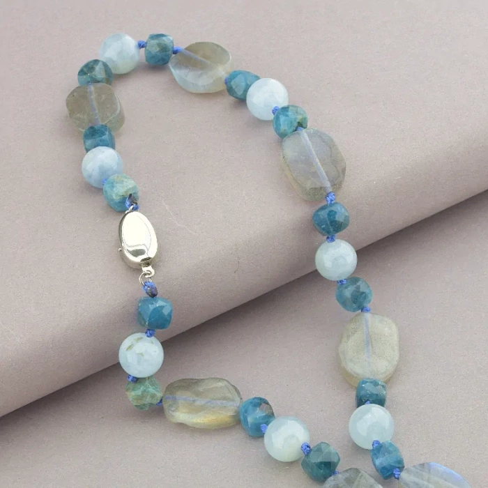 🏷️️ Намисто Лабрадор, Аквамарин, Апатит 54 см. ss_90917