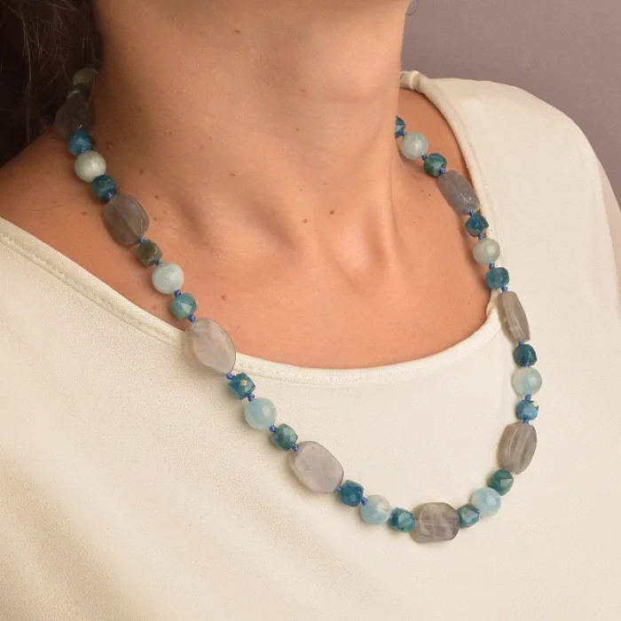 🏷️️ Намисто Лабрадор, Аквамарин, Апатит 54 см. ss_90917