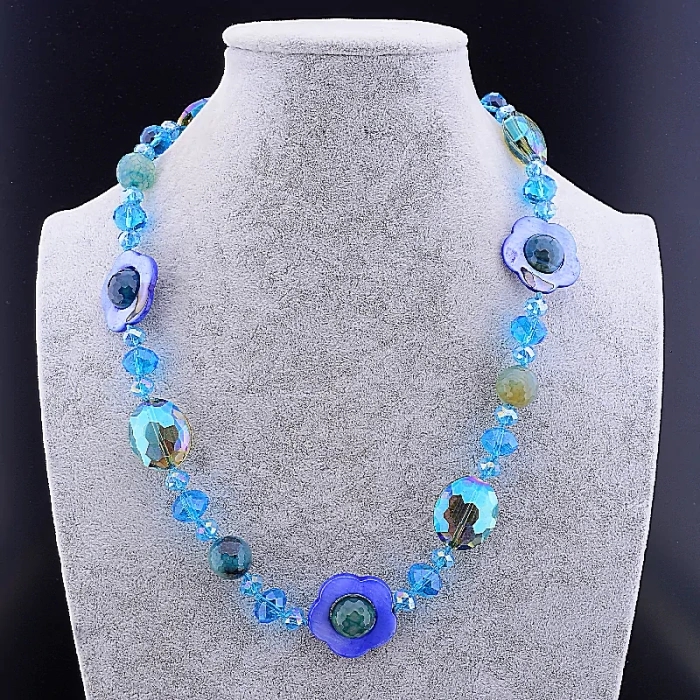 🏷️️ Намисто Агат, Чеський кришталь, Перламутр 57 см ss_84044