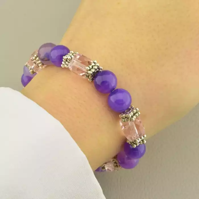 🏷️️ Браслет резинка Агат, Чеський кришталь 17 см. ss_101587