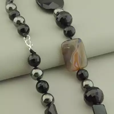 🏷️️ Намисто Агат, Гематит 67 см. F-101787