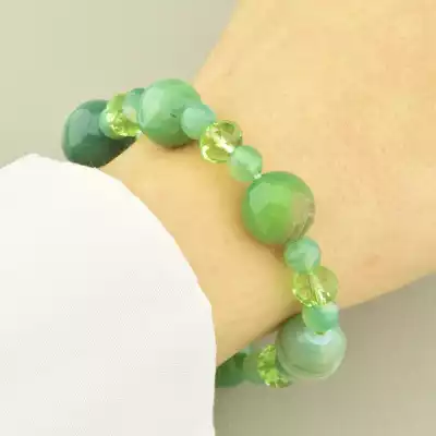 🏷️️ Браслет резинка Агат, Чеський кришталь 16 см. F-101987