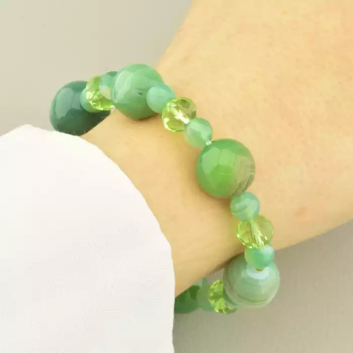 🏷️️ Браслет резинка Агат, Чеський кришталь 16 см. ss_101987