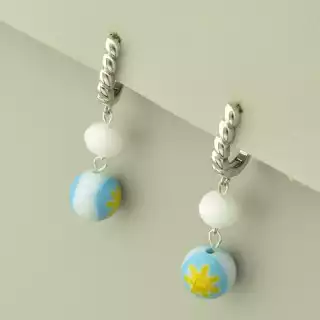 Сережки висюльки з англійським замком Лемпворк (скло, родій)