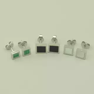 Сережки квадрати пусети 3 пари Stainless Steel Емаль (родій)