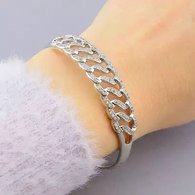 🏷️️ Браслет шарнірний Xuping Фіаніт 17 см. (родій) F-88058