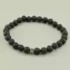 🏷️️ Браслет з лави (17 см, на резинці, срібло 925, чорні камені в формі кульки) F-104785