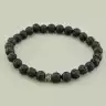 🏷️️ Браслет з лави (17 см, на резинці, срібло 925, чорні камені в формі кульки) F-104785