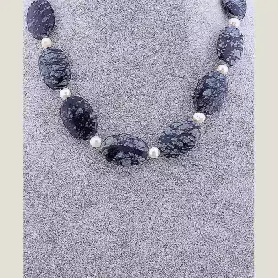 🏷️️ Намисто Яшма, Перли 46 см F-69629