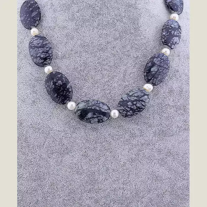 🏷️️ Намисто Яшма, Перли 46 см ss_69629