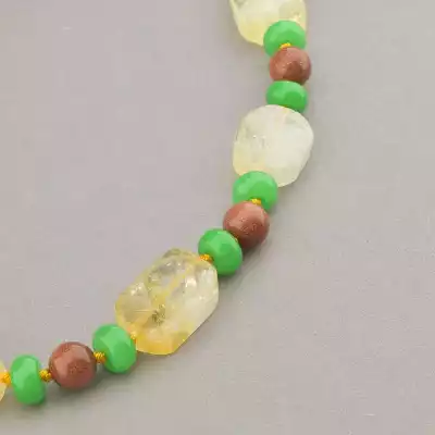 🏷️️ Намисто Цитрин, Хризопраз, Золотий Пісок 84 см. F-90918