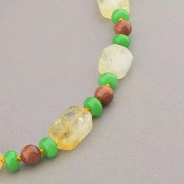 🏷️️ Намисто Цитрин, Хризопраз, Золотий Пісок 84 см. ss_90918