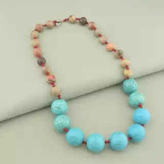 Намисто Яшма, Корал, Бірюза 59 см.