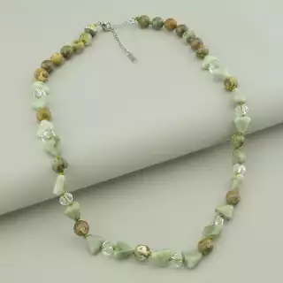 Намисто Яшма, Жадеїт, Чеський кришталь 48 см.