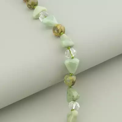 🏷️️ Намисто Яшма, Жадеїт, Чеський кришталь 48 см. F-94494