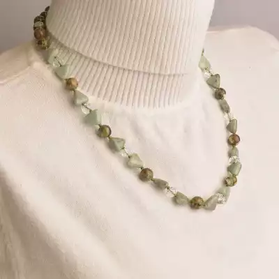 🏷️️ Намисто Яшма, Жадеїт, Чеський кришталь 48 см. F-94494