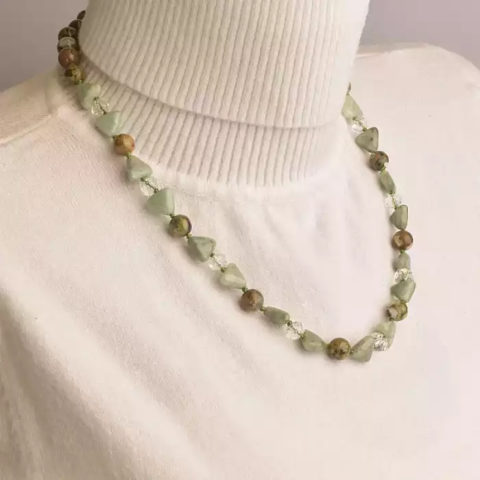 🏷️️ Намисто Яшма, Жадеїт, Чеський кришталь 48 см. ss_94494