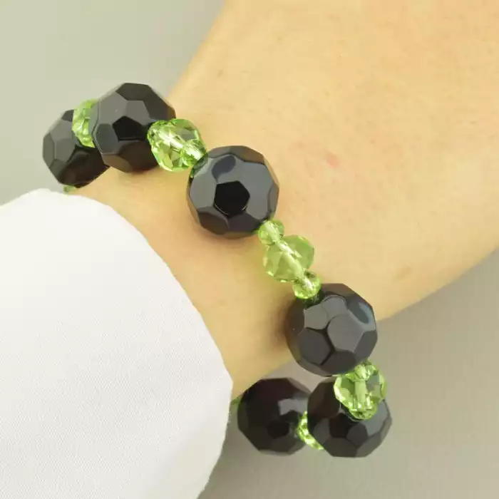 🏷️️ Браслет резинка Агат, Чеський кришталь 19 см. ss_101988