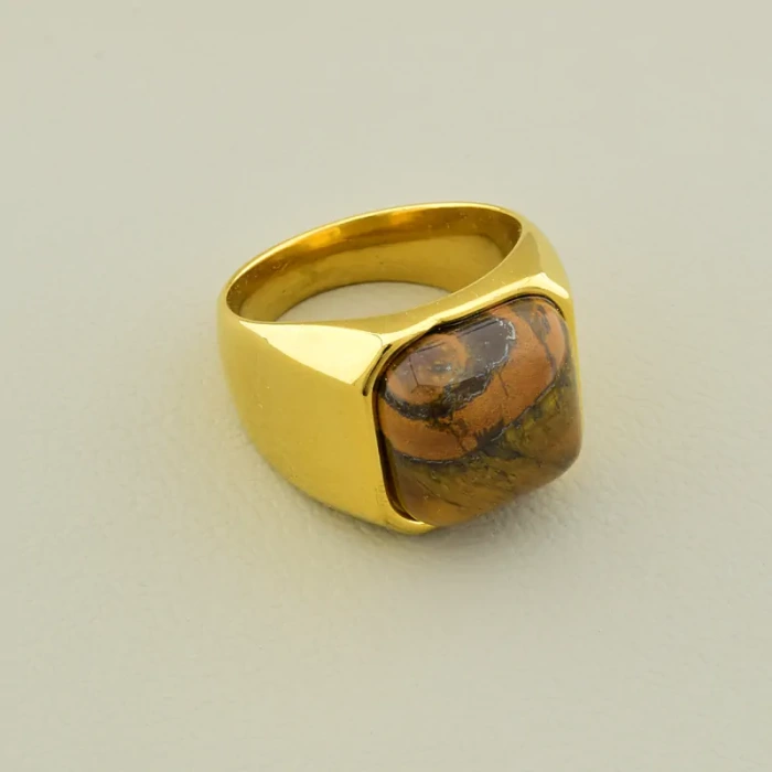 🏷️️ Перстень з тигровим оком, 17 мм (позолота 18к) ss_104586