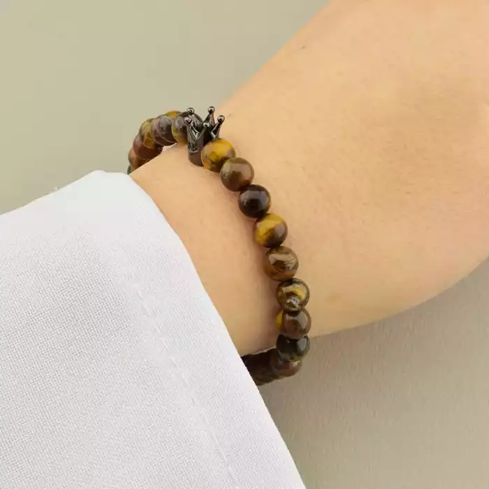 🏷️️ Браслет з тигрового ока (18 см, на резинці, коричневі камені в формі кульки) ss_104786
