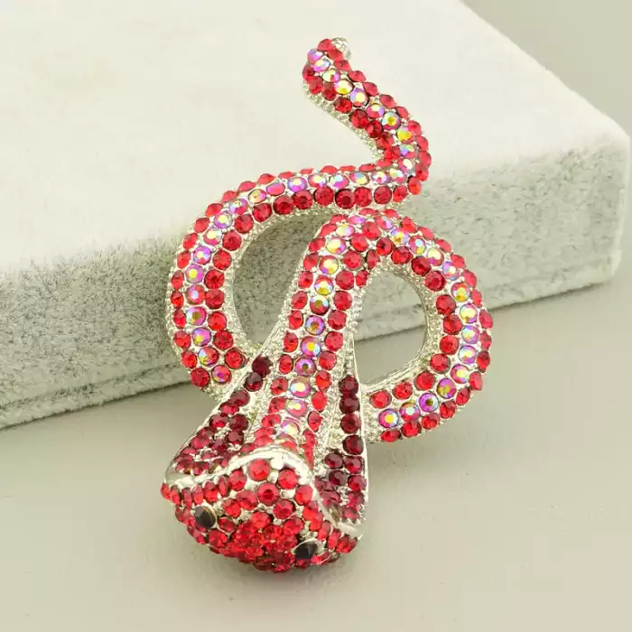 🏷️️ Брошка кобра Фіаніт (70х40 мм, Abella, родій, червоний, рожевий, срібний, мідний сплав) ss_105087