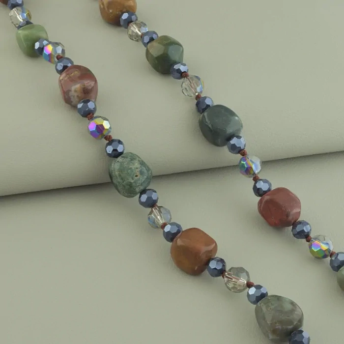 🏷️️ Намисто Яшма, Чеський кришталь 95 см ss_69733