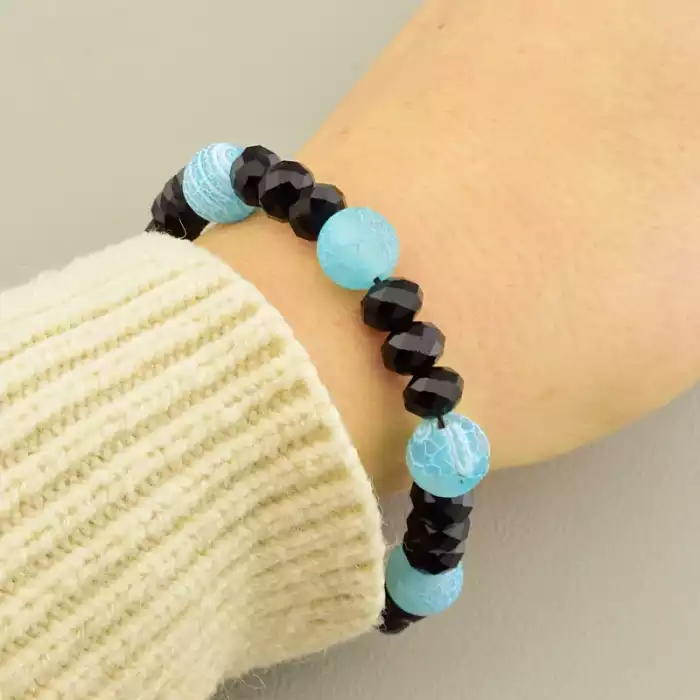 🏷️️ Браслет на резинці Агат, Чеський кришталь 19 см F-105904