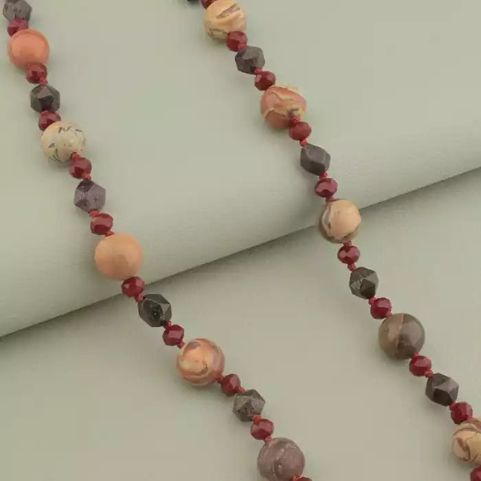🏷️️ Намисто Яшма, Гранат, Чеський кришталь 53 см. ss_98404
