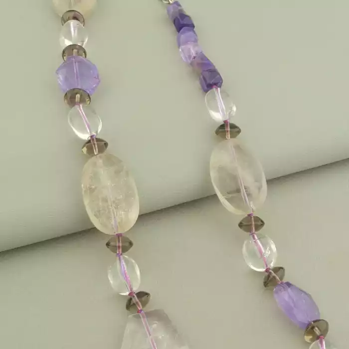 🏷️️ Намисто Аметист, Раухтопаз, Гірський кришталь 52 см. ss_100141