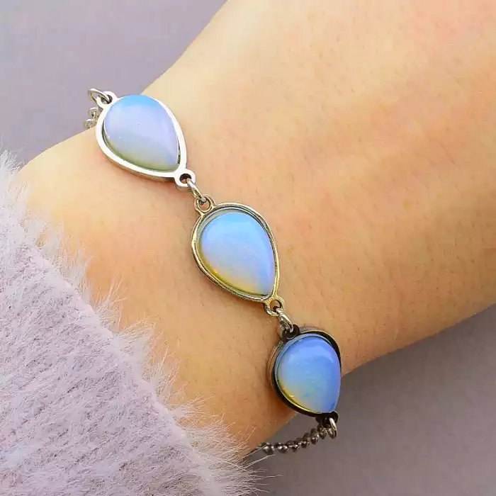 🏷️️ Браслет з карабіном Місячний камінь 19 см ss_50505