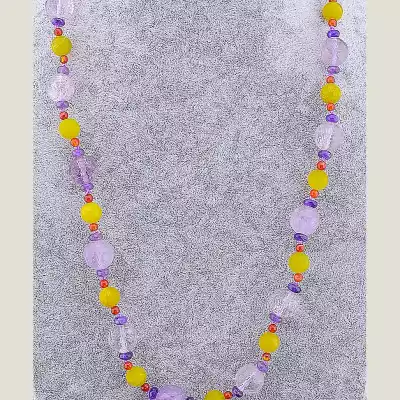 🏷️️ Намисто Аметист, Пренит, Сердолік 69 см F-51471