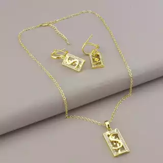 Підвіска + Сережки Фіаніт 46 см. (позолота 14k (лимонна))