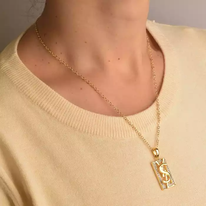 🏷️️ Підвіска + Сережки Фіаніт 46 см. (позолота 14k (лимонна)) ss_94044