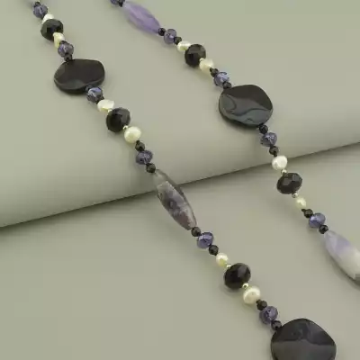 🏷️️ Намисто Аметист, Перли, Агат 80 см F-77072