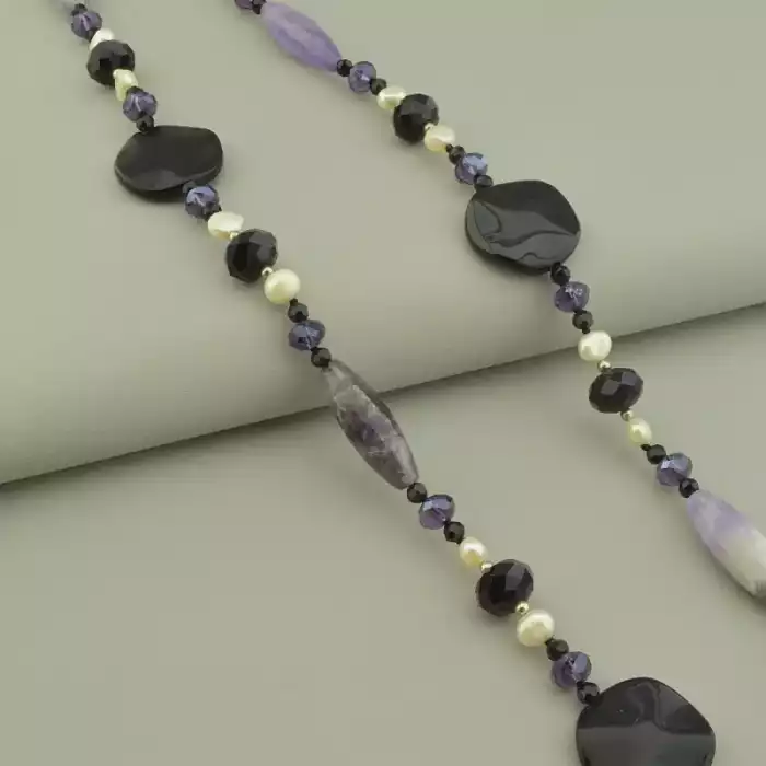 🏷️️ Намисто Аметист, Перли, Агат 80 см ss_77072