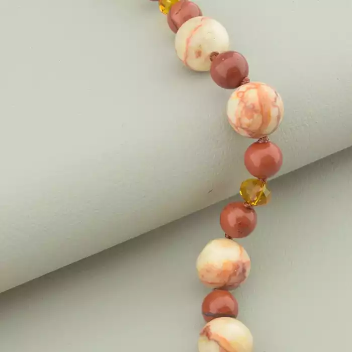 🏷️️ Намисто Яшма, Чеський кришталь 49 см. ss_94495