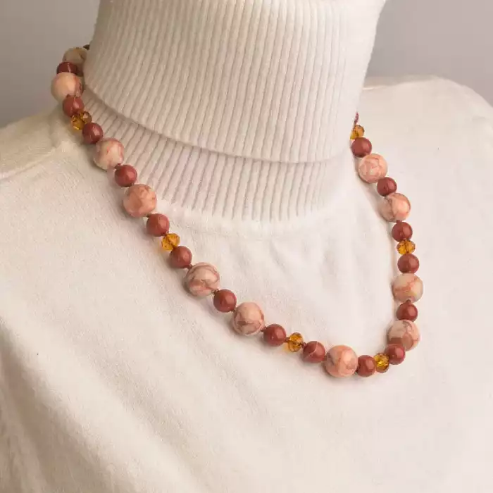 🏷️️ Намисто Яшма, Чеський кришталь 49 см. ss_94495